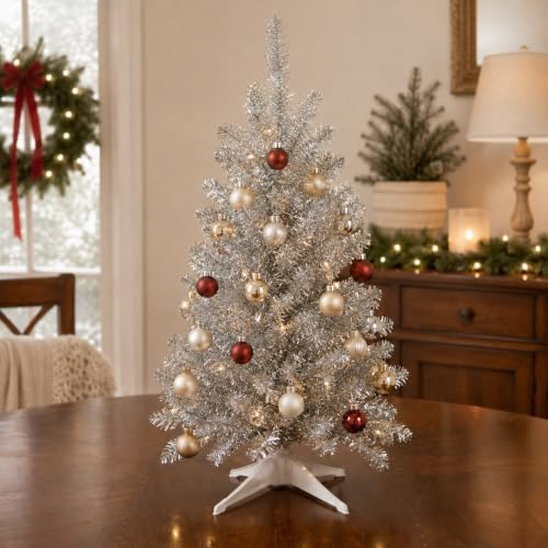 4FT Silver Artificial Small Christmas Tree Mini Tabletop Decor