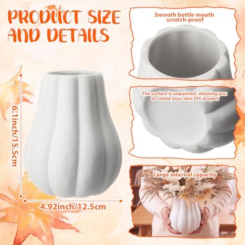 2 Pcs 6" Fall Pumpkin Vase Ceramic White Vase for Table Decor Centerpieces