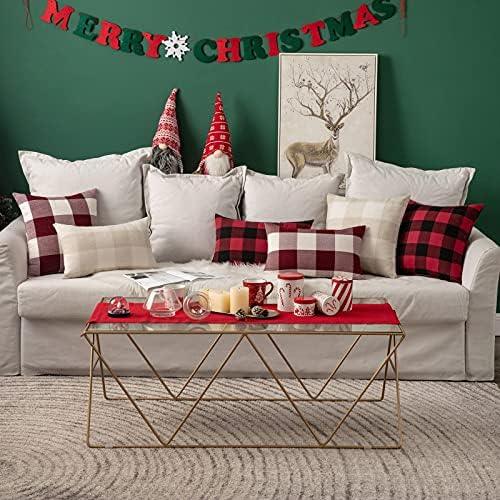 MIULEE Christmas Plaid Pillow Covers 18x18 White and Red Pack of 2