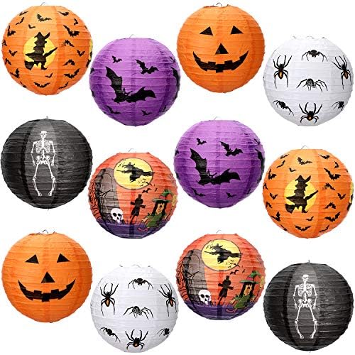 Mudder 12 Pcs Halloween Pumpkin Paper Lanterns 8 Inch Hanging Decor