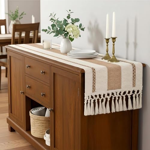 FEXIA Boho Table Runner with Tassels 12x90 Inch for Fall Home Decor