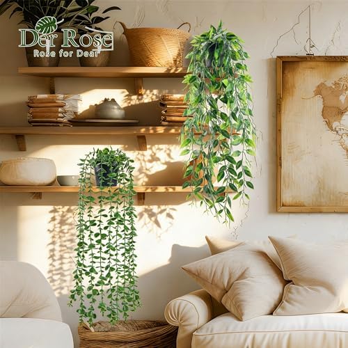Der Rose 8Pcs Artificial Hanging Plants for Fuller Layered Wall Shelf Decor