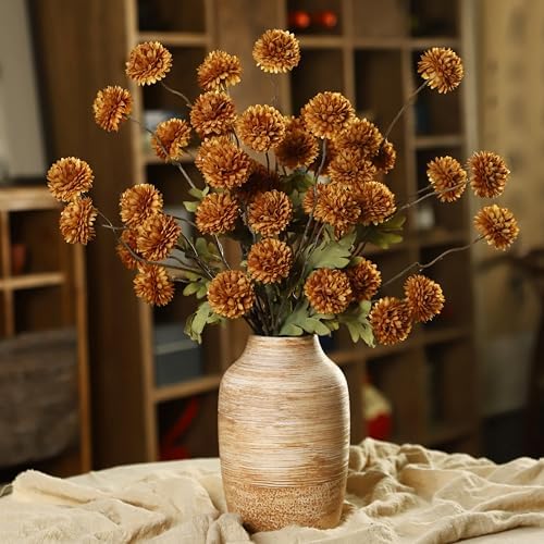 DuHouse 9pcs Artificial Flowers Faux Silk Pompon Mum Chrysanthemum Ball
