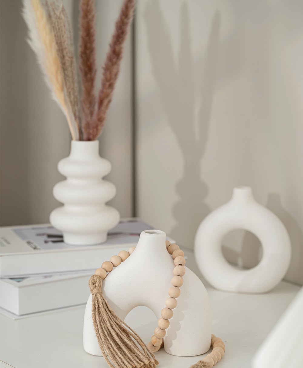White Ceramic Vase / White Set / Set of 3