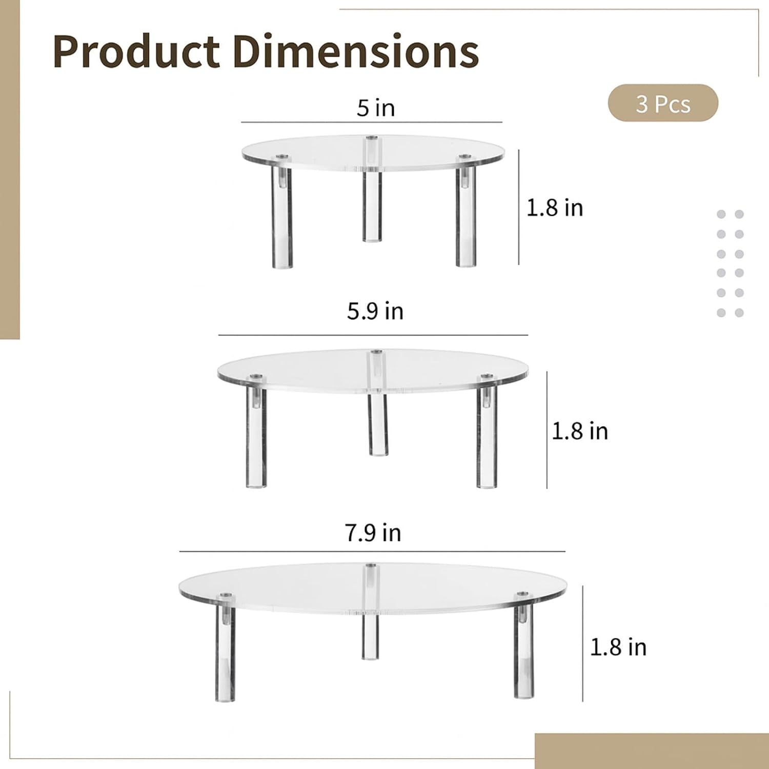 Round Display Stands for Cake / Clear / Set of 3
