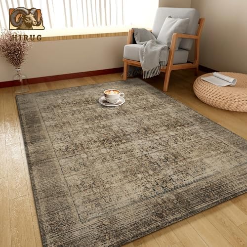 Washable Area Rug 8' x 10' Vintage Traditional Persian Mat - Foldable Distressed Non-Slip Machine Washable Carpet for
