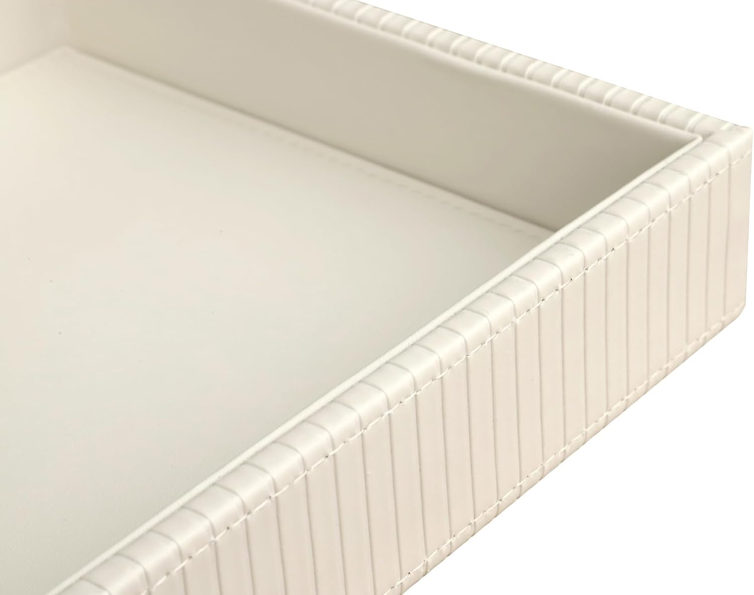 Faux Leather Vanity Tray / Creamwhite Stripe / 10.2 x 8.4 x 1.8