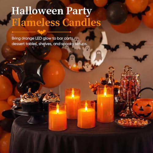 Homemory Halloween Orange Flameless Candles, Acrylic, Remote Timer, 3 Pack