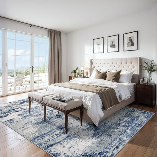 PLHXFR 6x9 Area Rug Living Room: Abstract Washable Carpet Blue Gray