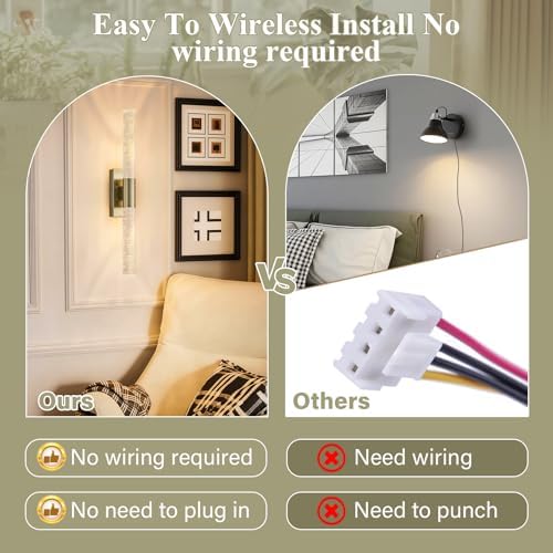 camuucci Battery Operated Wall Sconces Set of 2, Rechargeable Wall Lights