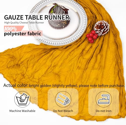 12 Pcs Gold Cheesecloth Table Runner 10Ft, Golden Yellow Gauze Table Runners 21.5 x 120 inch,Semi Sheer Cheese Cloth Fabric Runner Bulk for Wedding,Party,Baby Shower,Bridal Shower