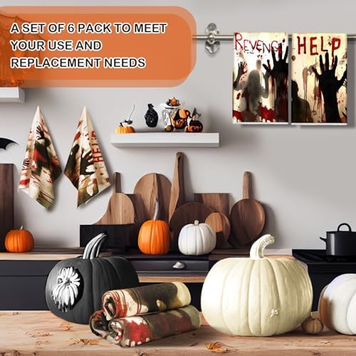 Ganeen 6 Pcs Halloween Kitchen Towels, Scary Ghost Horror Dish Towels