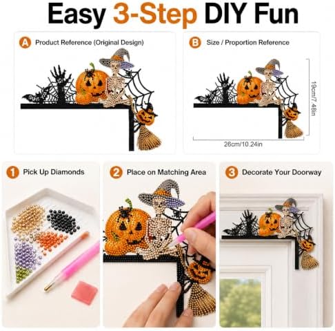 DIY Halloween Witch Pumpkin Diamond Art Wooden Door Corner Decoration, Halloween Frame Sign Kit, Creative Wall Art Mosaic Frame Sign for Home Decor & Gifts