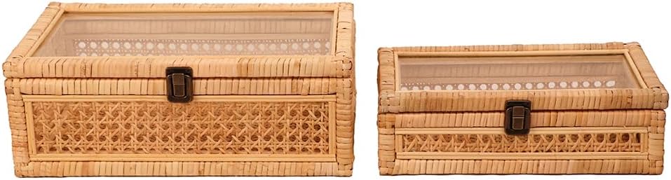 Wooden frame / Extra Large Rattan Decorative Box / Set of 2