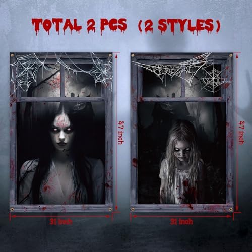 Newwiee 2 Pcs Scary Halloween Curtain Window Silhouette Cover Female Ghost