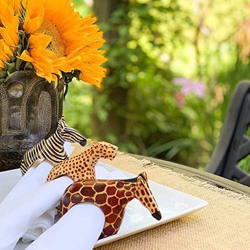 Mahogany Wood Animal Napkin Rings Set of Six / Assorted Animals
