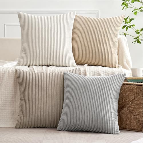 MIULEE Soft Corduroy Decorative Throw Pillow Covers Neutral Tan 18x18