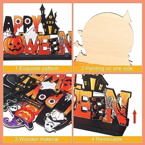 Soaoo 6 Pieces Halloween Wooden Table Centerpieces Decoration