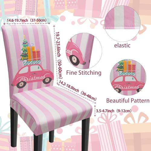 Christmas Chair Covers Set of 6, Xmas Tree Snowman Dining Chair Covers for Party Kitchen Removable Seat Cover for Chairs Christmas Decorations Indoor