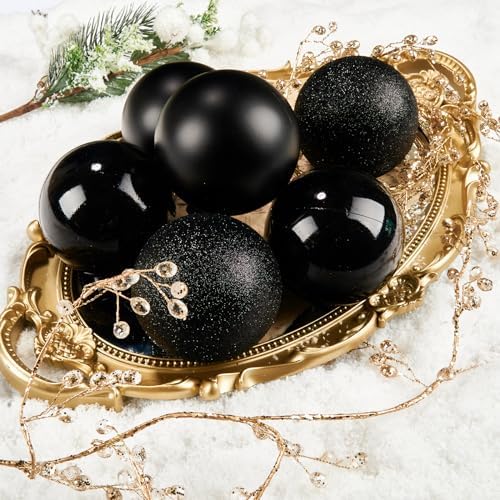 Emopeak 16 Count Black Christmas Balls Ornaments 3.15 Inch