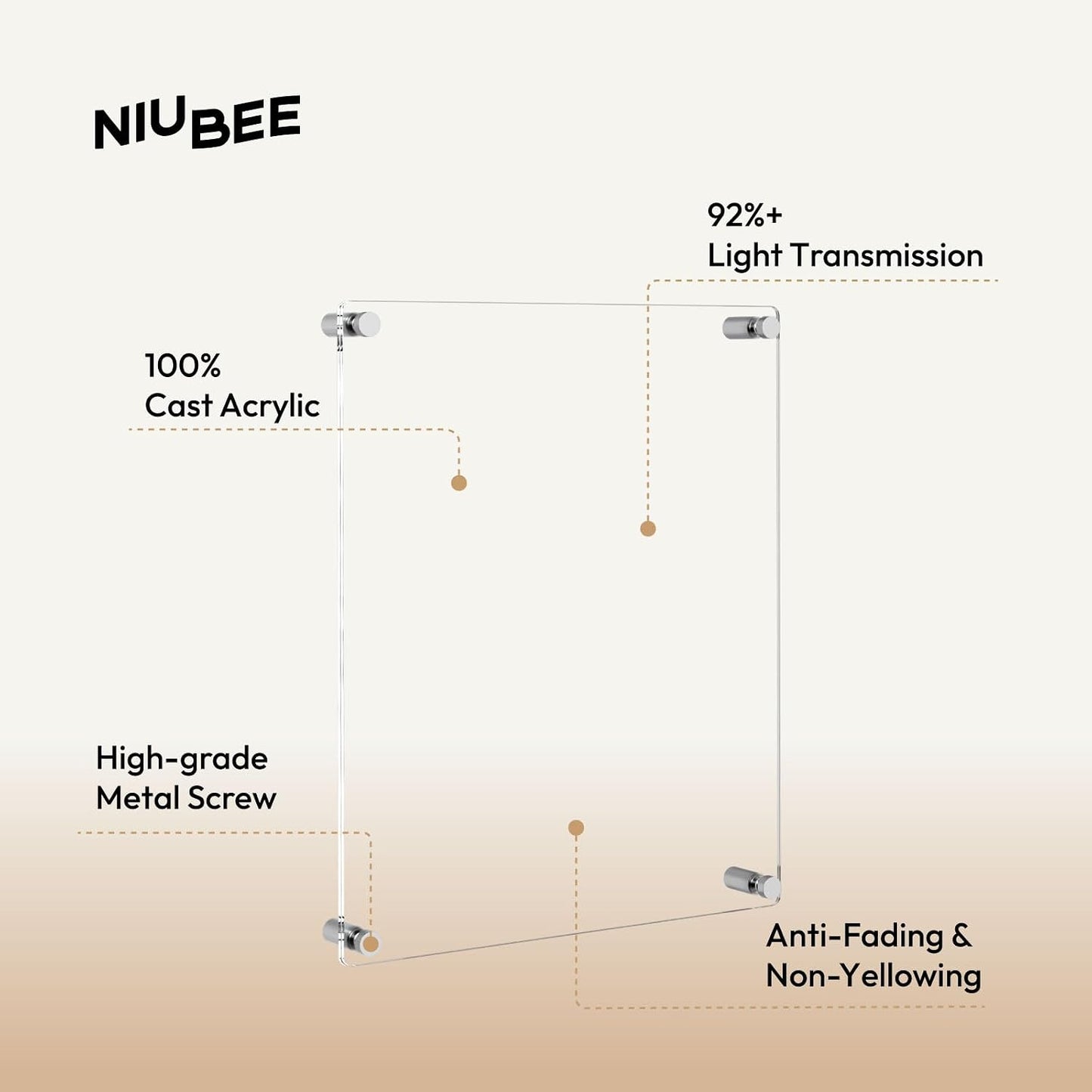 NIUBEE 18x24 Clear Acrylic Wall Mount Floating Frameless Picture Frame | Full Frame is 20.5x26.5 inch Up to 18x24 Photo