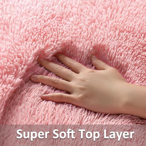 Ophanie Small Rug Washable Non Slip Throw Bedside Area Rugs, Fluffy Soft Pink Mini Bedroom Carpet, Affordable Door