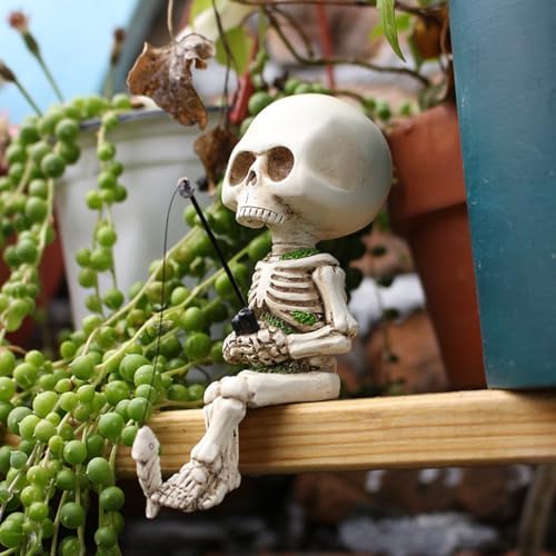 Fishing Skeleton Statue Halloween Decor, 4.5 Inch Skull Fisher Figurine