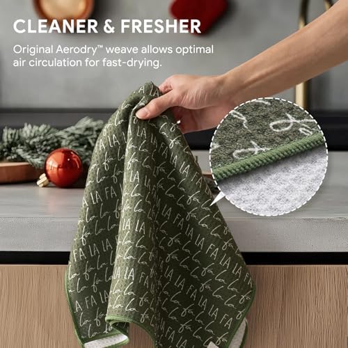 RECYCO Christmas Waffle Kitchen Towels Set of 2 - Quick Dry Microfiber Sustainable Dish Towels - Ultra Absorbent Reusable Cleaning Tea Towels - Lightweight Hand Towels,16”x 28”