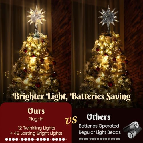 Luxspire Christmas Tree Topper, 11" Lighted 3D Starburst Tree Star, Silver