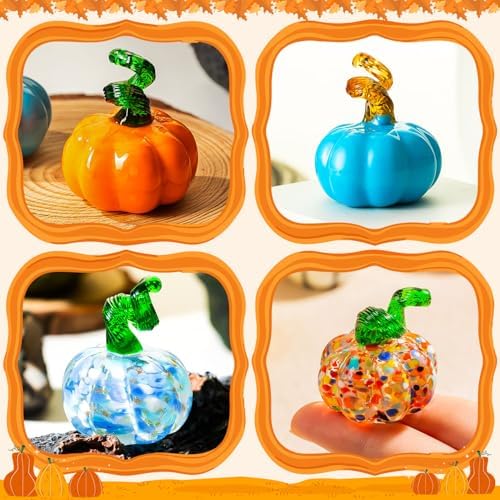 3 Pcs Hand Blown Glass Pumpkin Decorations, Glass Fruit Decor