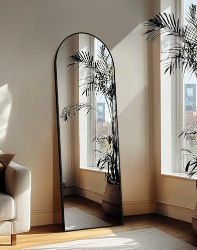 Delma Arched Full Length Mirror with Stand, 69x24 Black Floor Mirror