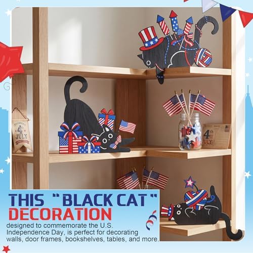 Bucherry 3 Pcs 4th of July Black Cat Door Topper Decor