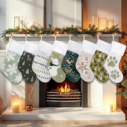 LUBOT Set of 5 Pack Christmas Stockings Applique Sequin Embroidery Craft Mix Plush Classic Rustic Large Family Xmas Stocking Set Fireplace Hanging Holiday Decor