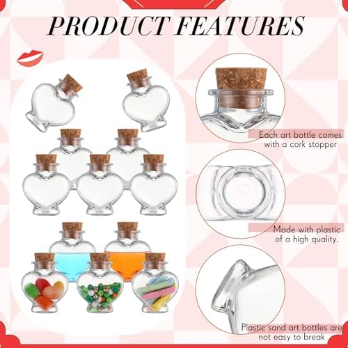 Bokon 50 Packs 1 oz Mini Plastic Bottles with Cork, Heart