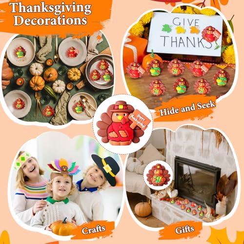 Domensi 30 Pcs Thanksgiving Mini Turkey Figurine Tiny Fall Turkey Figures to Hide and Seek Pumpkin Corn Rubber Small Chicken Statue for Fall Thanksgiving Home Table Dollhouse Decorations(Vibrant)