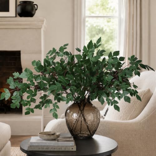 HyeFlora Artificial Cimicifuga Plant Leaf Spray Stems 4PCS Fake Greenery Branches 28.7 in Faux Leaves Real Touch Silk