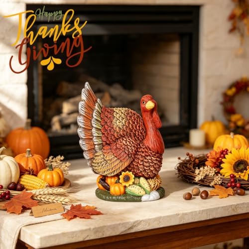 Thanksgiving Resin Turkey Figurine, Fall Harvest Table Centerpiece