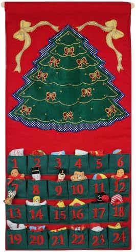 Pockets of Learning Green Christmas Tree Advent Calendar | Interactive Christmas Holiday Décor Embroidered Seasonal Soft Fabric Wall Hanging Countdown