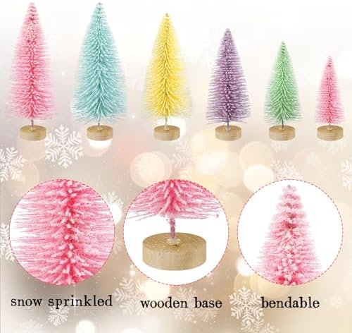 Soulchen 30 Pcs Pastel Mini Christmas Trees, Bottle Brush Village Decor