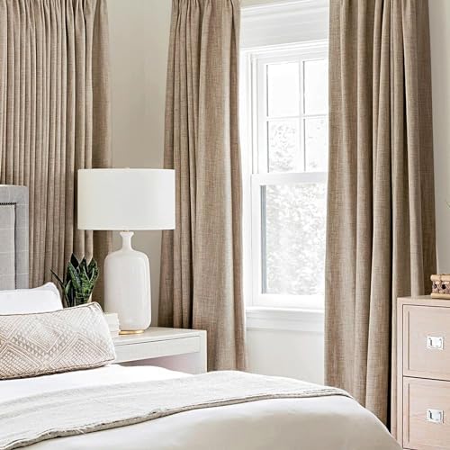 MIULEE 100% Blackout Linen Curtains for Bedroom 52x63 Inches Copper Brown