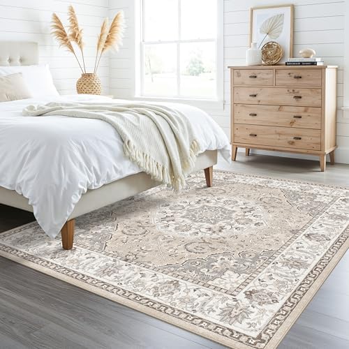 6ft Square Living Room Area Rug: Washable Oriental 6x6 Rugs for Bedroom Dining Room Non-Slip Entryway Kitchen Nursery