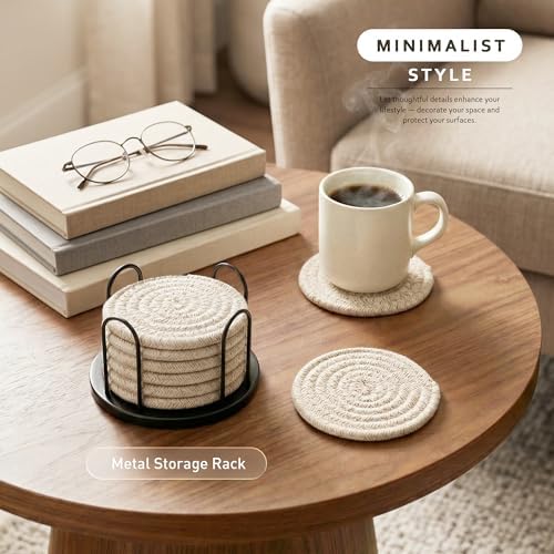 Lazebox Coasters Set of 8 for Drinks, 4 Inch Large Coasters for Coffee Table, Tabletop Protection for Hot & Cold