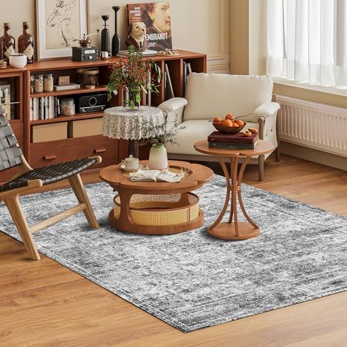 Washable Area Rug 8' x 10' Vintage Traditional Persian Mat - Foldable Distressed Non-Slip Machine Washable Carpet for