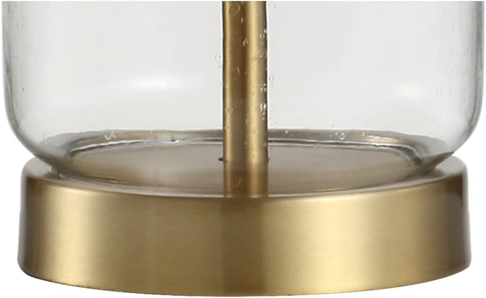 JONATHAN Y Duncan Table Lamp 19.5" Glass and Metal, Brass Gold and Clear | White Linen Drum Shade, Glam Transitional