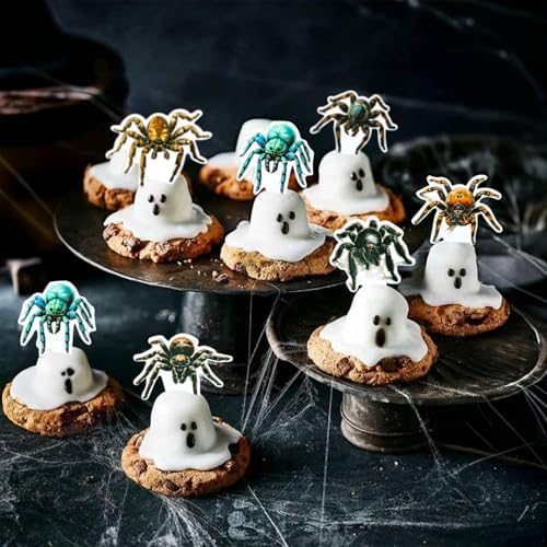 Gyufise 36Pcs Halloween Spider Cupcake Toppers - Spider Cake Picks - Halloween Horror Cupcake Decors - Baby Shower Party Cake Decoration Supplies