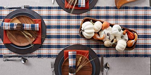 DII Thanksgiving & Fall Table Decoration Autumn Farmhouse Plaid, Ribbed Table Runner, 13x72, Blue & Orange