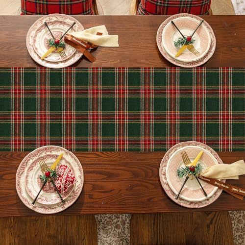 Softalker Christmas Checkered Tartan Table Runner, Green, 13 x 48 Inch