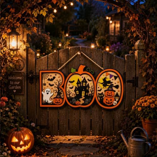 Halloween Decorations - Halloween Wooden Boo Sign for Front Door