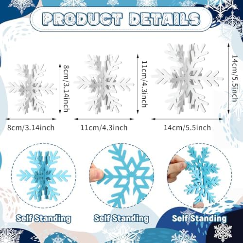 Bucherry 12 Pcs Wooden Snowflakes Table Decor,White, Light Blue