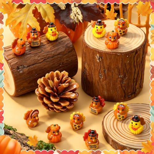25 Pcs Thanksgiving Mini Resin Ducks, Tiny Turkey Ducks